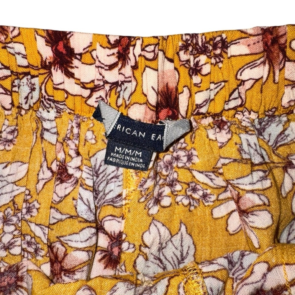 American Eagle Women's M Medium Wide Leg Capri Pants Gaucho Pants Floral Elastic - Picture 4 of 6